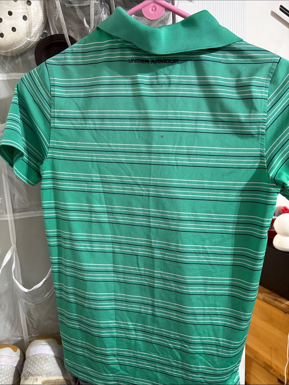 Under Armour Green Striped Polo with Navy Logo - Picture 3 of 4